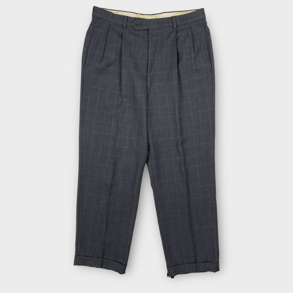 John W Nordstrom Loro Piana Suit Mens 40R 34x29 Windowpane Check Charcoal Wool - Picture 12 of 16